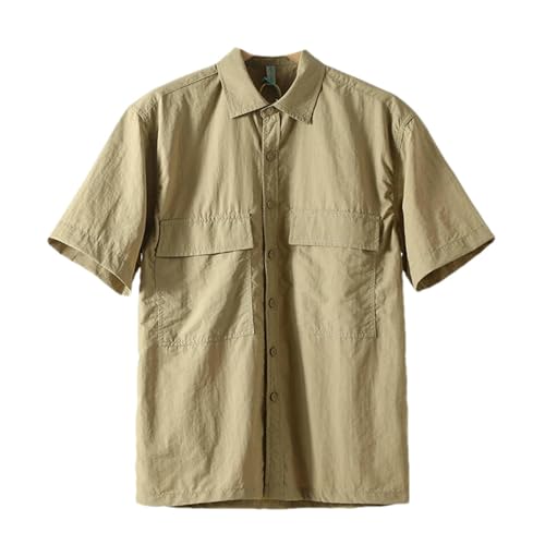 Chemise à manches courtes homme cargo japonaise décontractée en coton uni