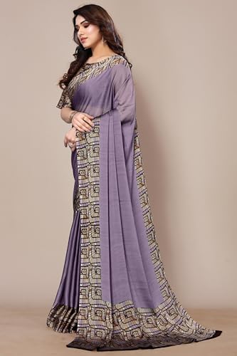 Image of MIRCHI FASHION Saree for Woman Chiffon Georgette Solid with Contrast Border | Lightweight Daily Wear Women's Sari and Printed Blouse Piece