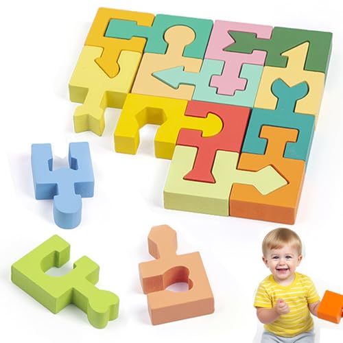 Guopai Puzzle di Legno per Bambini, Gioco Montessori per Bambini 2 Anni, Blocchi di Costruzione Geometrici, Giocattolo...