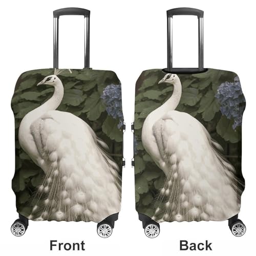White Peacock Printed Luggage Cover Protector, Fits 18-32 Inch Luggage3