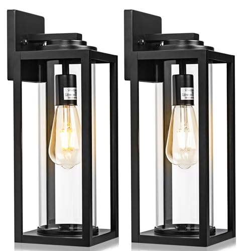 Image of FILIYANO Large Outdoor Wall Lights, 20 Inch,Modern Exterior Fixtures,2 Pack | Anti-Rust, Waterproof, Black Exterior Lantern with Clear Glass, Farmhouse Wall Lighting Sconces for Garage, Porch, Front Door