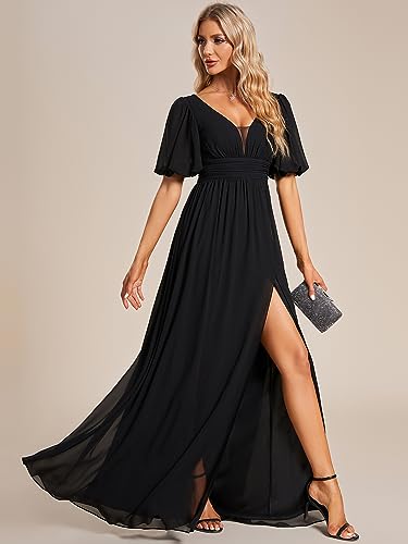 Ever-Pretty Women's Sexy V Neck Front Slit A Line Short Sleeves Chiffon Formal Evening Dresses 013854