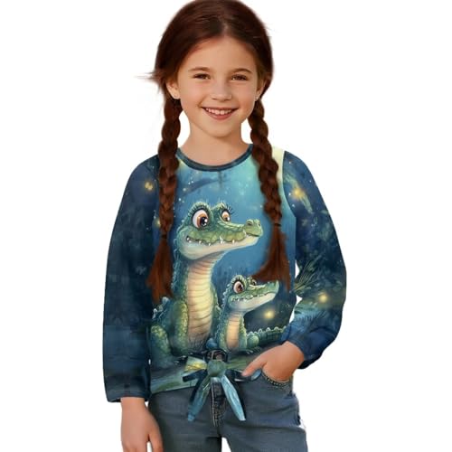 Belidome Girls Long Sleeve Shirts with Tie Knot Front Top Size 5-12, Kids Fashion Crew Neck T Shirt Spring/Fall Clothes