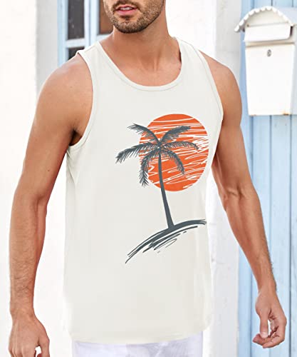 Image of Runcati Mens Workout Tank Tops Gym Sleeveless Shirts Palm Tree Vintage Style T-Shirt