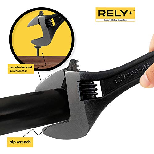 Rely+ 12" Adjustable Black Oxide Wrench, Heat-Treated, Forged Alloy Steel. #TOP3