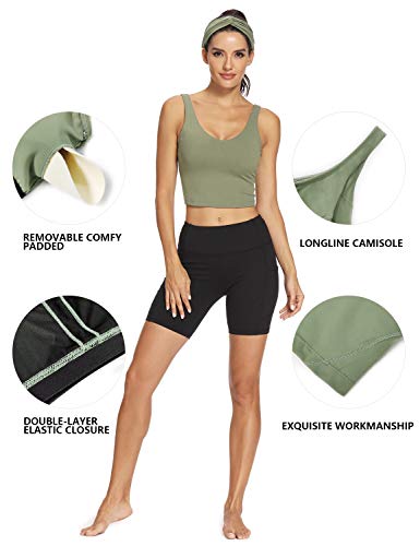 Hiverlay Sports Bras for Women Crop Tank Top with Build in Bra Gym Padded Yoga Bra Athletic Fitness Workout Running Top Avocado Green L