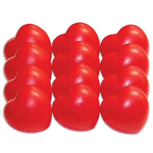 Rehabilitation Advantage 12-Pack Firm Red Heart Shaped Hand Exercisers. Grip Strength Therapy, Stress and Recovery Aid.