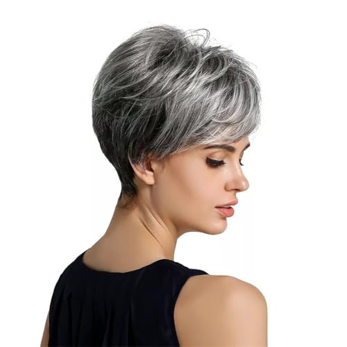 Image of PORSMEER Hair Toppers for Women Short Pixie Cut Pieces for Women with Thinning (Black mix Silver)