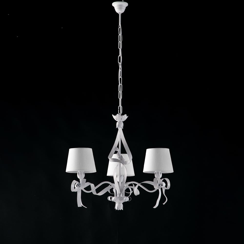 Bonetti Illumina Lampadario Shabby Chic Bianco 3 Luci Paralumi Bianchi