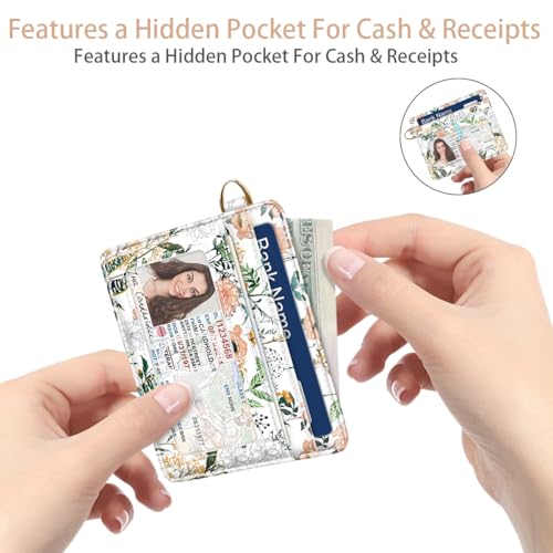 Image of Slim Minimalist Pocket Credit Card Holder Wallet Women | RFID Blocking Lightweight Thin Small Cute Card Cases, White Flowers
