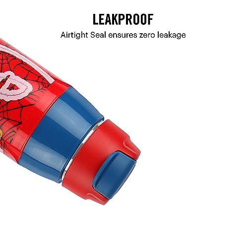 CELLO Puro Steel-X Hydra Kid 400 Inner Steel Insulated Water Bottle 400ml, Red | Spiderman Print | ISI Certified, Leakproof | Easy to Carry with Loop | Insulated Cold Water Bottle For School, Picnic