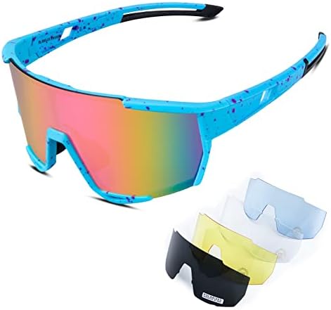YOOZEE Polarized Cycling Glasses Sports Sunglasses With 5 Interchangeable Lenses For Men Women,UV400 Protection And TR90 Lightweight Unbreakable Frame,For Baseball Running Driving Fishing MTB SKI Bike