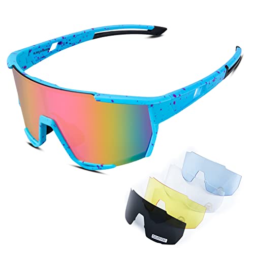 Yoozee Polarized Cycling Glasses Sports Sunglasses With 5 Interchangeable Lenses For Men Women,Uv400 Protection And Tr90 Lightweight Unbreakable Frame,For Baseball Running Driving Fishing Mtb Ski Bike #TOP2