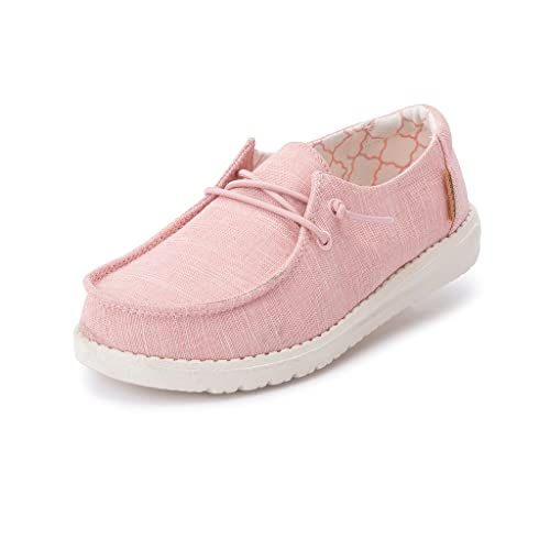 Image of Hey Dude Girl's Wendy Youth Linen Cotton Candy Size 2 | Girl's Shoes | Girl's Lace Up Loafers | Comfortable & Light-Weight
