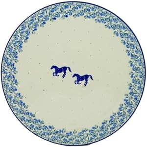 Authentic Polish Pottery Pizza Plate in Horse Gallop Design Handmade in Bolesławiec Poland by Ceramika Artystyczna + Certificate of Authenticity