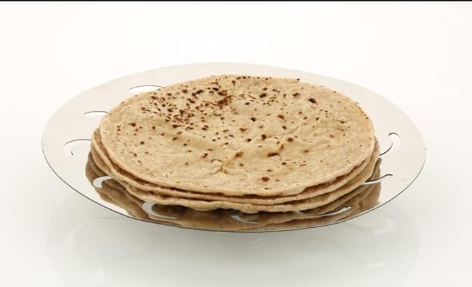 Image of Stainless Steel Chapati Basket Roti Holder for Dining Table Big 9 Inch Bread Serving Plate Rust Resistant Chapati Roti Naan Paratha Puri Server Kitchen Dinnerware Accessory (Lotus)