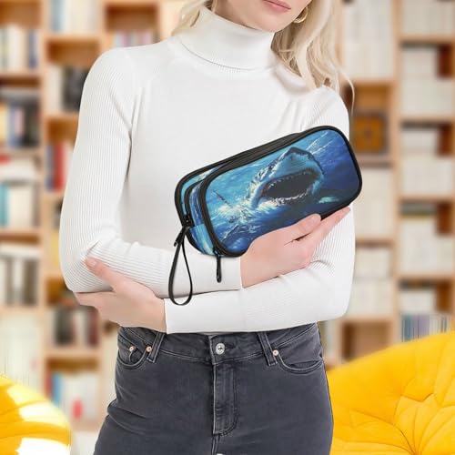 Image of Caikeny Pencil Case Sharks Fish Uderwater Animal Watercolor Pen Bag Large Capacity Pencil Box Pen Pouch with Zipper Cosmetic Organizer for Kids Teens Adults