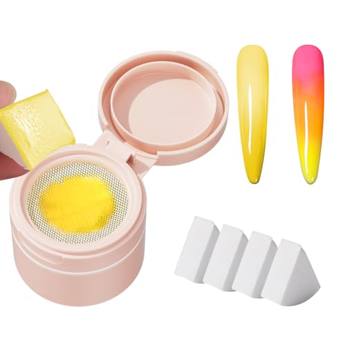 Cushion Gradient Painting Gel, Yellow Ombre Nails Patting Gel Polish with 4 Big Nail Sponges, Full Coverage Precise Dip Control Matte Effect Soak Off UV LED Gel for DIY Nail Art Home & Salon Use​