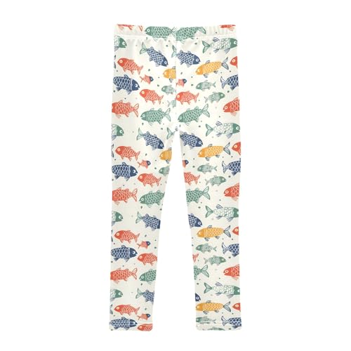 Colorful Fish Girls Leggings Kids Yoga Pants Athletic Tights Pants 4-10 Years2