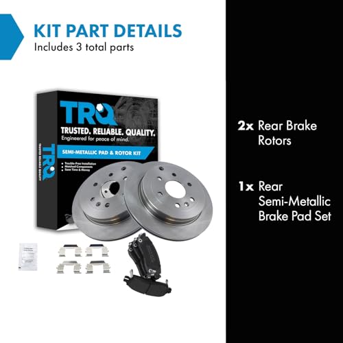 Image of TRQ Rear Brake Pad and Rotor Set Semi Metallic Vented Rotors | For 2009-2017 Chevrolet Traverse 2007-2016 GMC Acadia 2008-2017 Buick Enclave 2007-2010 Saturn Outlook 2017 Acadia Limited