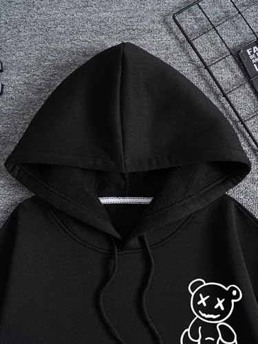 Men's Bear Graphic Drawstring Pullover Hoodie Causal Long Sleeve Hooded Sweatshirts3