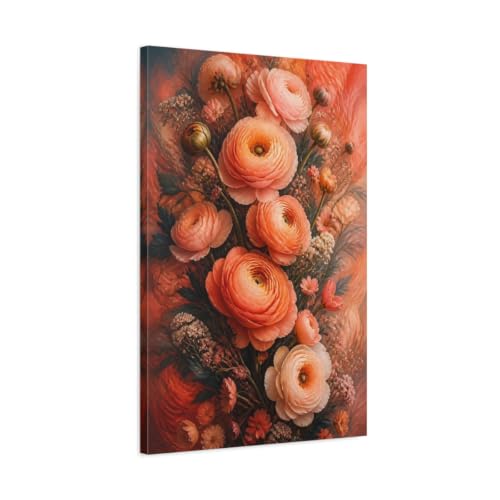 Tableau fleurs renoncules pèche pour salon élégant au-dessus du canapé 50x75cm
