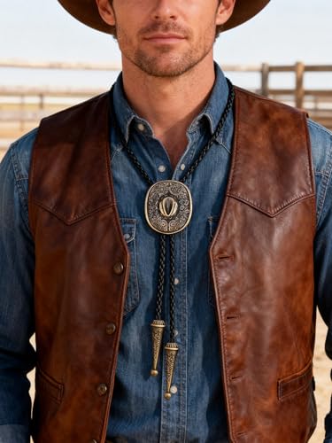 Jeilwiy Bolo Tie for Men Western Cowboy Tie Necklace Gold Bolo Tie Leather Necktie Halloween Tie Accessories for Women Boy