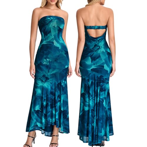 Floral Tube Bodycon Formal Wedding Guest Maxi Dresses for Women