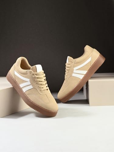Image of MACTREE Suede Leather Upper Laceup Casual Sneakers for Men | Stitched TPR Sole