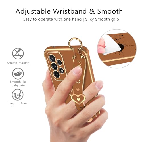Image of GUAGUA for Samsung Galaxy A23 4G /5G Case, Galaxy A23 Phone Case, Slim Flexible TPU Plating Love Heart with Wristband Kickstand Shockproof Protective Phone Case for Samsung A23 4G /5G 6.6 Inch, Brown