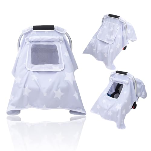 Image of Carseat Covers Baby | Car Seat Cover Baby with Mesh Screen Window| Lightweight Infant Car Seat Cover for Boys Girls | Soft Velvet Fabric | Car Seat Canopy | Ventilated Sun Shield Cover(Grey)