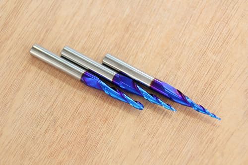 Image of 3PCS BRBT221 Milling Cutters Ball Nose Up Cut CNC Router Bits 2D and 3D Carving Tapered Angle 3.6Deg 5.4Deg 6.2Deg 1 /4 inch Shank with 2-1 /2 inch Over Length