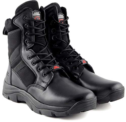 Image of PARA TROOPER Men's Black FORCE 8 inch Side-Zip Light Weight Genuine Leather Military and Tactical Combat Army Boot