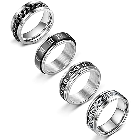 4pcs Fidget Spinner Ring for Women Mens Stainless Steel Fidget Spinner Ring Relieving Stress Anxiety Ring Set Cover