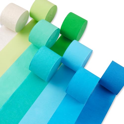 Image of PartyWoo Crepe Paper Streamers 8 Rolls 656ft, Pack of Blue, Turquoise, Green, Lime and White Party Streamers for Birthday Decorations, Party Decorations, Wedding Decorations (1.8 Inch x 82 Ft /Roll)