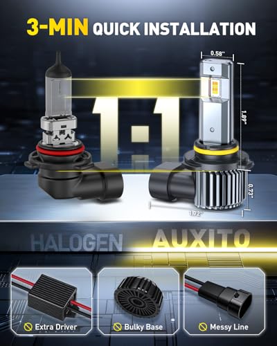 Image of AUXITO HB4 9006 LED Switchback Bulbs, 50,000 Lumens 600% Super Bright, 6500K White /3000K Golden Yellow Dual Color Easy Switch, Mini Sized, CanBus Ready, 2PCS