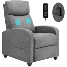 Massage Recliner Chair, Fabric Reclining Sofa Chair with Padded Seat Backrest, Home Theater Seating with Adjustable Feature for Living Room and Bedroom, Grey