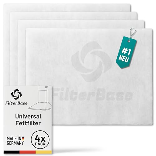 FilterBase® Universal Fettfilter Dunstabzugshaube | 4er Pack | 52x40 cm zuschneidbar – Made in Germany Dunstabzug Filtervlies für Abzugshaube