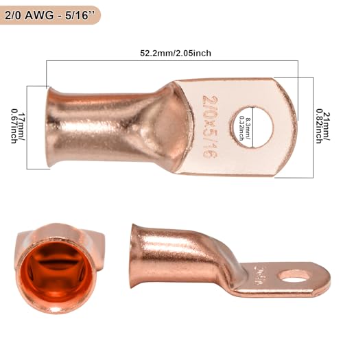 Image of iGreely 2 /0 AWG Battery Welding Cables,2 /0 Gauge Copper Battery Wires with 5 /16'' Heavy Duty Lugs for Automotive Inverter RV Solar Marine Boat,Replacement Parts & Accessories (Red + Black 1FT Pair)