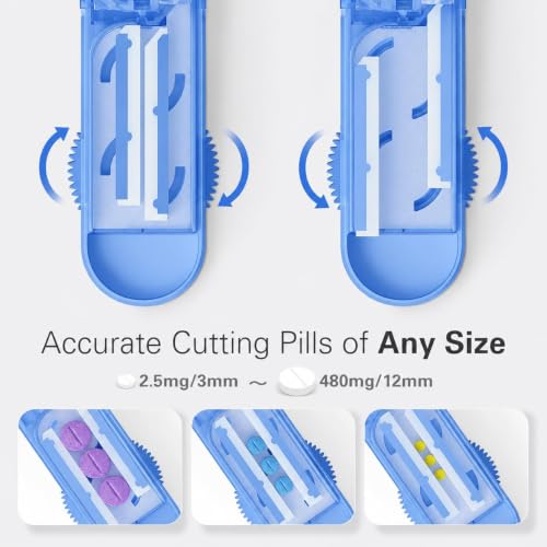 Image of ONE PIX Pill Cutter Splitter for Small and Tiny Pills, Multiple Pill Splitter with Centering Device & Hidden Blade, Adjustable Tablet Cutter for Large Pills, Seniors, Pets, Blue