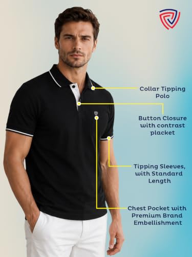 Image of Lux Cozi Men's T-Shirt with Chest Pocket | Polo T-Shirt for Man | Plain Casual Stylish | Half Sleeve| Cotton Blend Collar Polo T-Shirts for Men