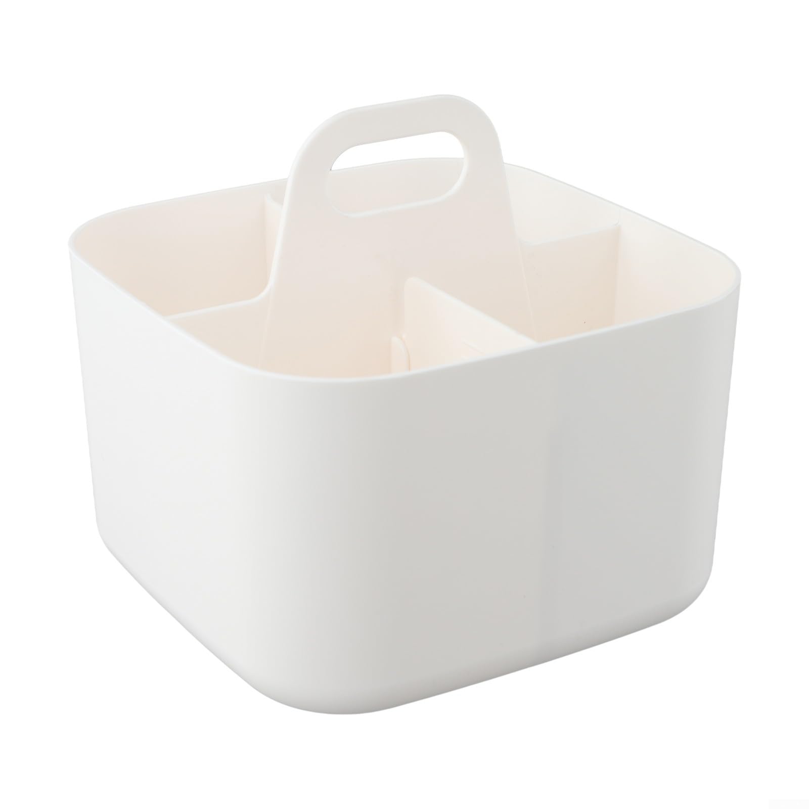 Cestino portaoggetti impilabile con manico in plastica, portatile, per ufficio, cucina, bagno, soggiorno, prodotti cosmetici, giocattoli, piedini antiscivolo, facile da pulire (bianco)