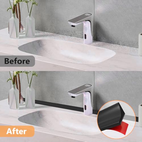 Image of HASTHIP 1.5m /59inch Silicone Water Stopper with Glue - Self Adhesive Collapsible Threshold Water Dam Barrier Strip Waters Stopper for Kitchen Slab Sink Dry and Wet Separation Strip