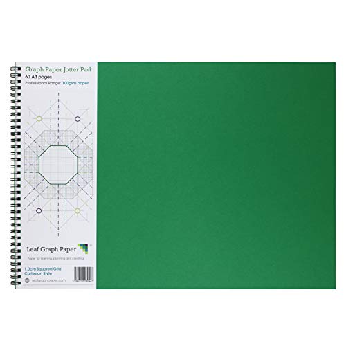 Leaf Graph A3 Graph Paper Notebook, 10mm (1cm) Squared Cartesian Grid, Wirebound 60 Pages for Math Science and Engineering Sketching