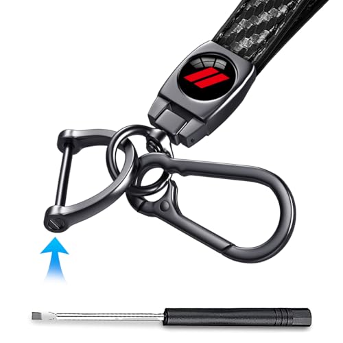 Image of Black Car Keychain for Dodge Charger Challenger Durango RAM 1500, Black Leather & Metal Key Ring with Dual Stripe Logo, Car Key Holder Accessories