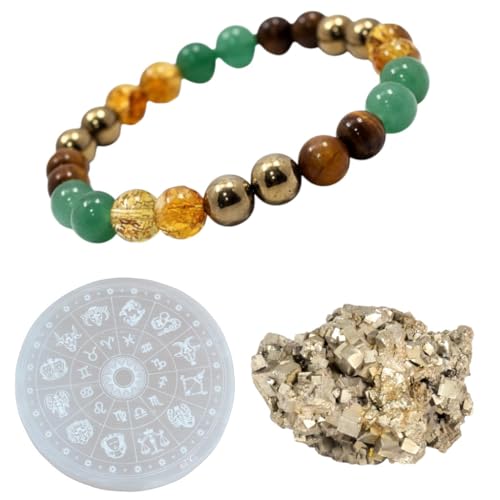 Image of inchOriginal Pyrite Stone with Natural Selenite Charging Plate | Lab Certified Crystal Set for Wealth, Business Luck, Reiki Healing & Vastu Energy inch (SEL+PYRITE PY + BRACELET)