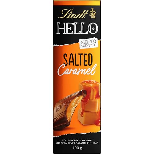 Lindt Schokolade HELLO Salted Caramel | 100 g Tafel | Vollmilch-Schokolade mit gesalzener Karamell-Füllung | Schokoladentafel | Schokoladengeschenk