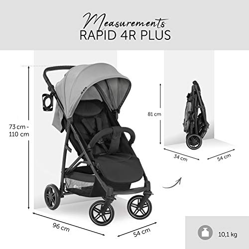 hauck Silla de Paseo Ligera Rapid 4R, Carrito Bebe desde el Nacimiento hasta 25 kg, Carro Bebe Reclinable, Capota XL con UPF 50+, Ligera, Cesta Grande, Gris