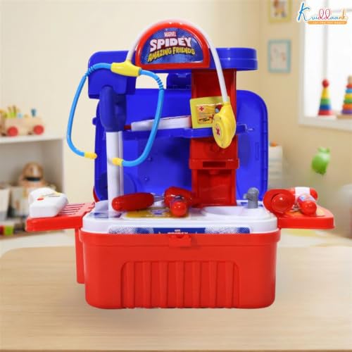 Image of Spiderman Theme Doctor Set for Kids - 9 Pcs Medical Equipment Trolley with Lights, Spidey-Inspired Role Play Toy, Heroic Doctor Kit for Boys & Girls 3+ Years, Portable Educational Playset