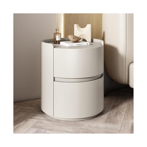 Mesita de noche redonda con 2 cajones, armario de almacenamiento de madera maciza para dormitorio y sala de estar
